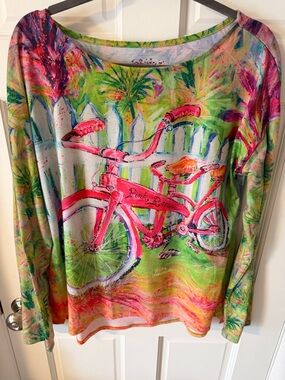 Leoma Lovegrove Tropical Pink Racers Bicycle Art to Wear Long sleeve tee Large